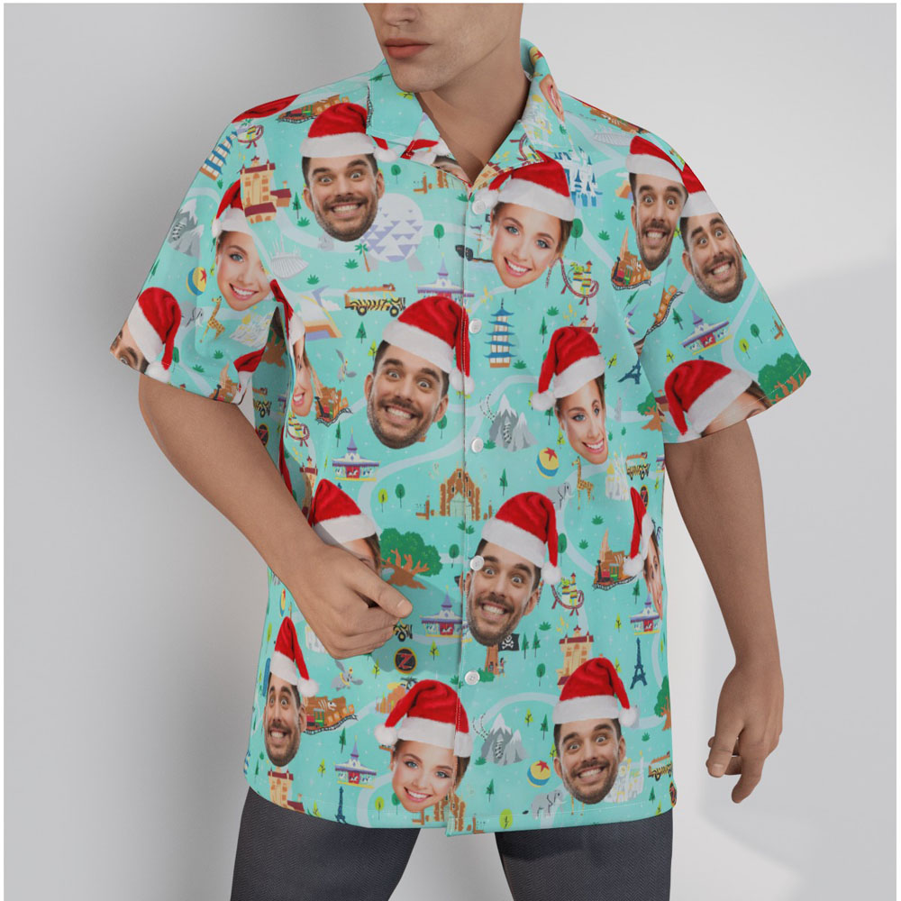 Funny Custom Face Xmas Magic Park Green Hawaiian Shirt - variant image 1