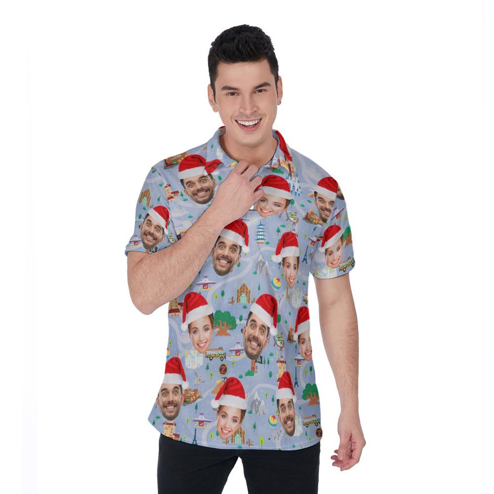 Magic Playing Park Christmas Hawaiian Polo Shirt With Custom Face - variant image 1