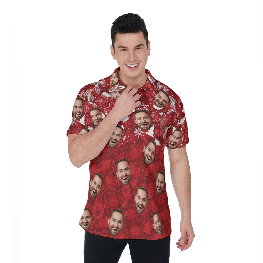 Funny Custom Face Ginger Bread Christmas Vintage Hawaiian Polo Shirt - variant image 1