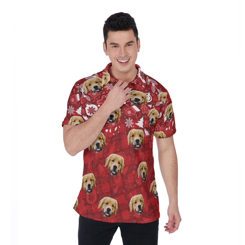 Vintage Christmas Ginger Bread Hawaiian Polo Shirt With Custom Dog Face - variant image 1