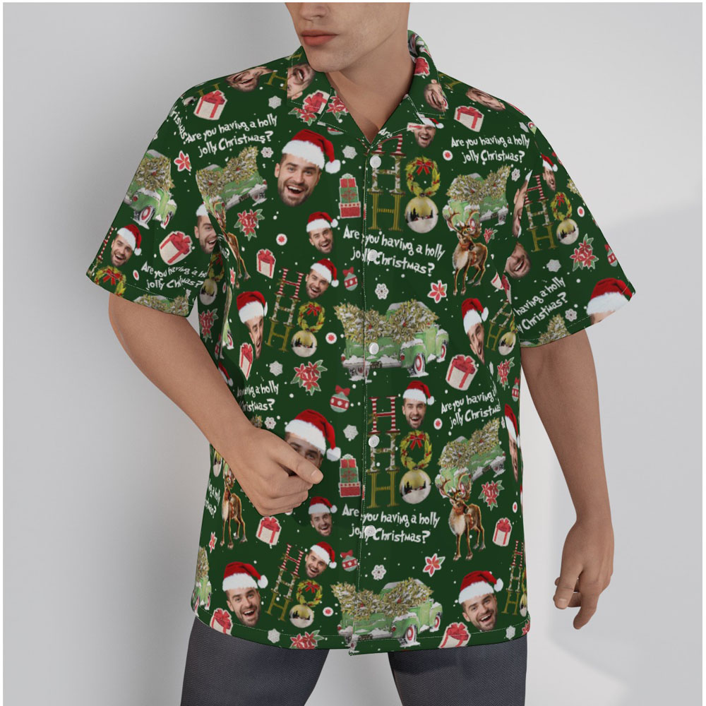 Are You Having A Holly Jolly Christmas Custom Face Green Hawaiian Shirt - variant image 1