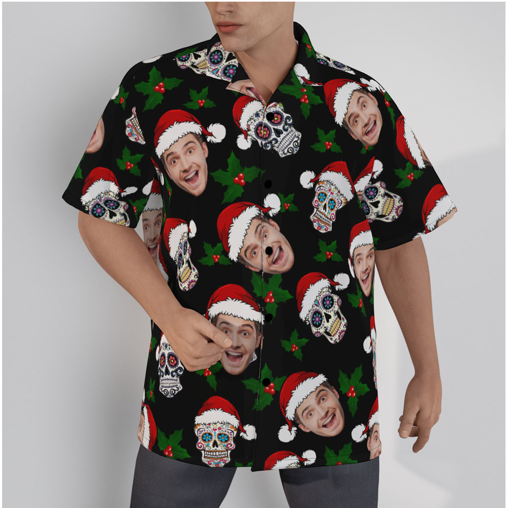 Funny Custom Face Christmas Skull Hawaiian Shirt - variant image 1
