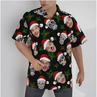 Funny Custom Face Christmas Skull Hawaiian Shirt