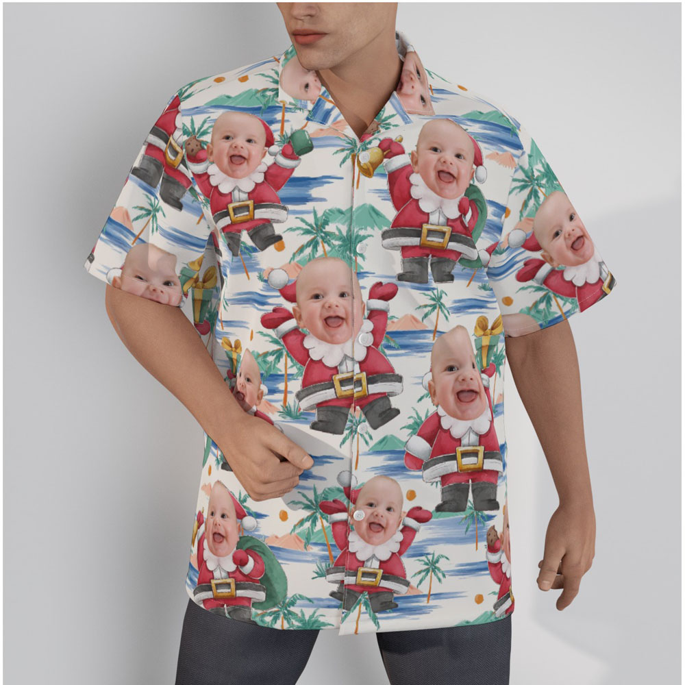 Funny Custom Baby Face Christmas Santa Claus Hawaiian Shirt - variant image 1
