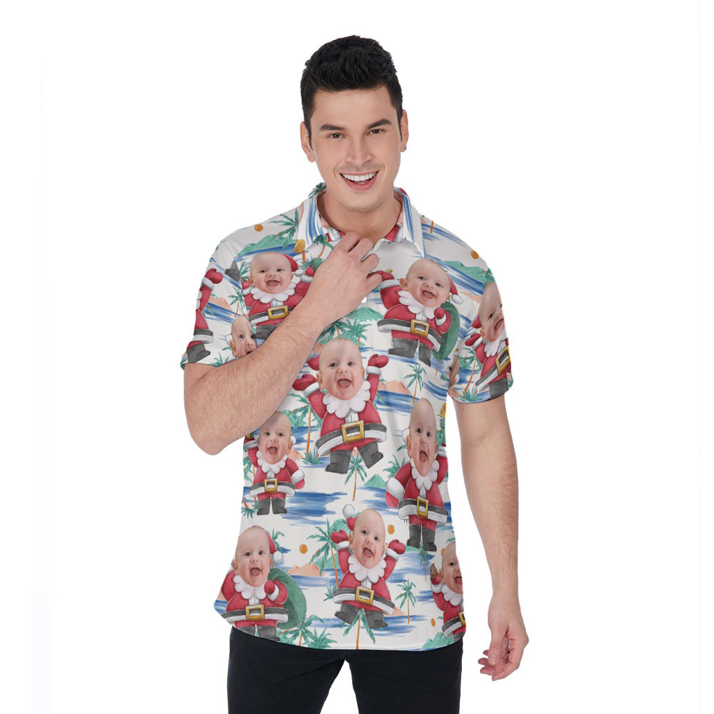 Cute Custom Santa Claus With Baby Face Hawaiian Polo Shirt - variant image 1