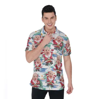 Cute Custom Santa Claus With Baby Face Hawaiian Polo Shirt