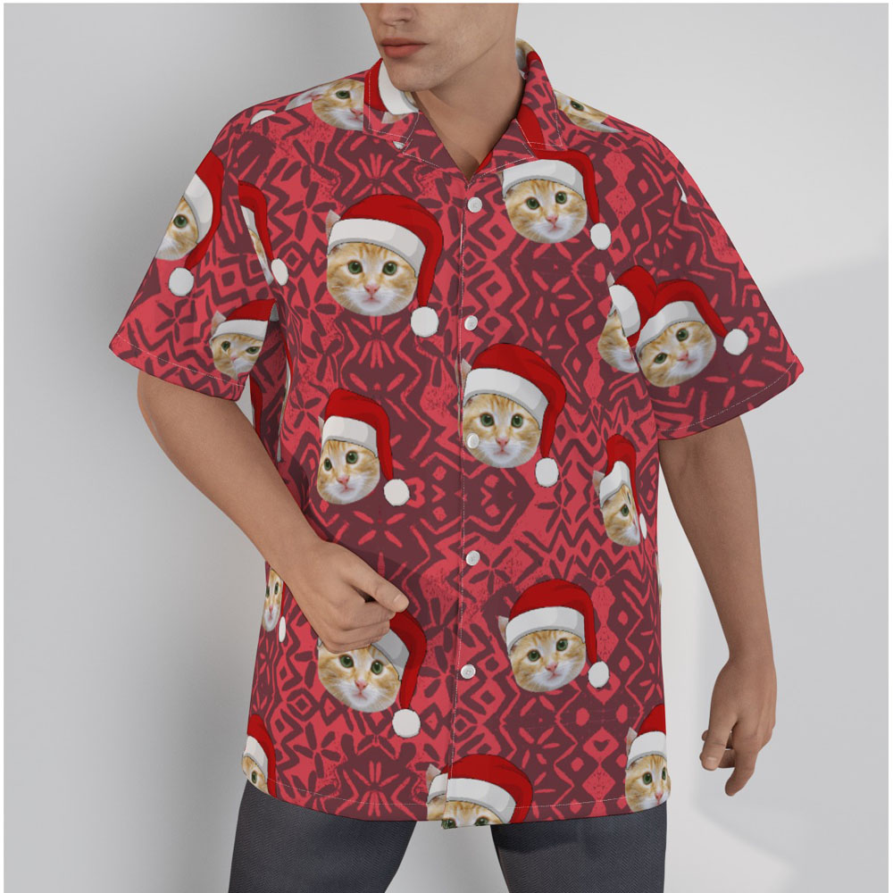Cute Custom Cat Face Christmas Vintage Hawaiian Shirt - variant image 1