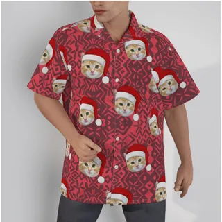 Cute Custom Cat Face Christmas Vintage Hawaiian Shirt