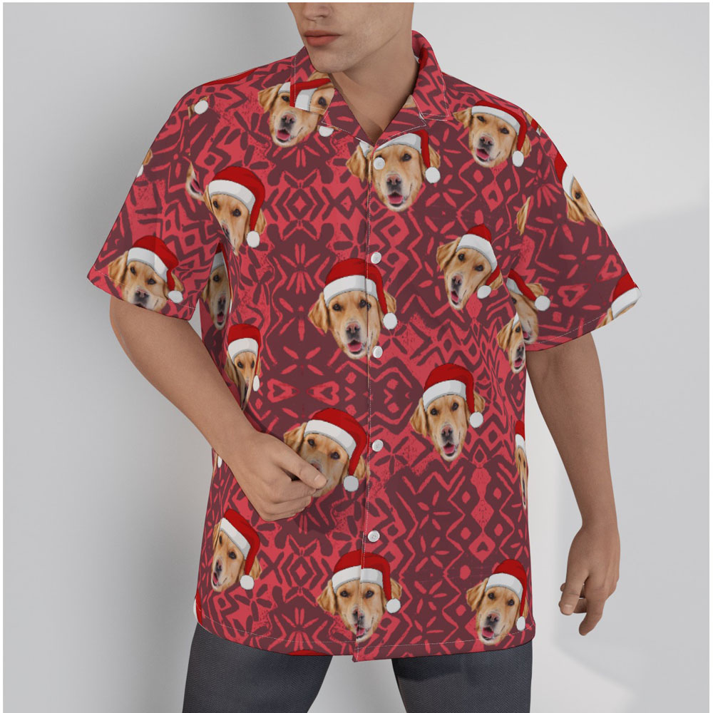 Funny Custom Dog Face Christmas Vintage Red Hawaiian Shirt - variant image 1