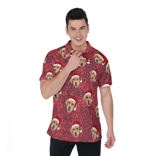 Custom Dog Face Vintage Christmas Hawaiian Polo Shirt
