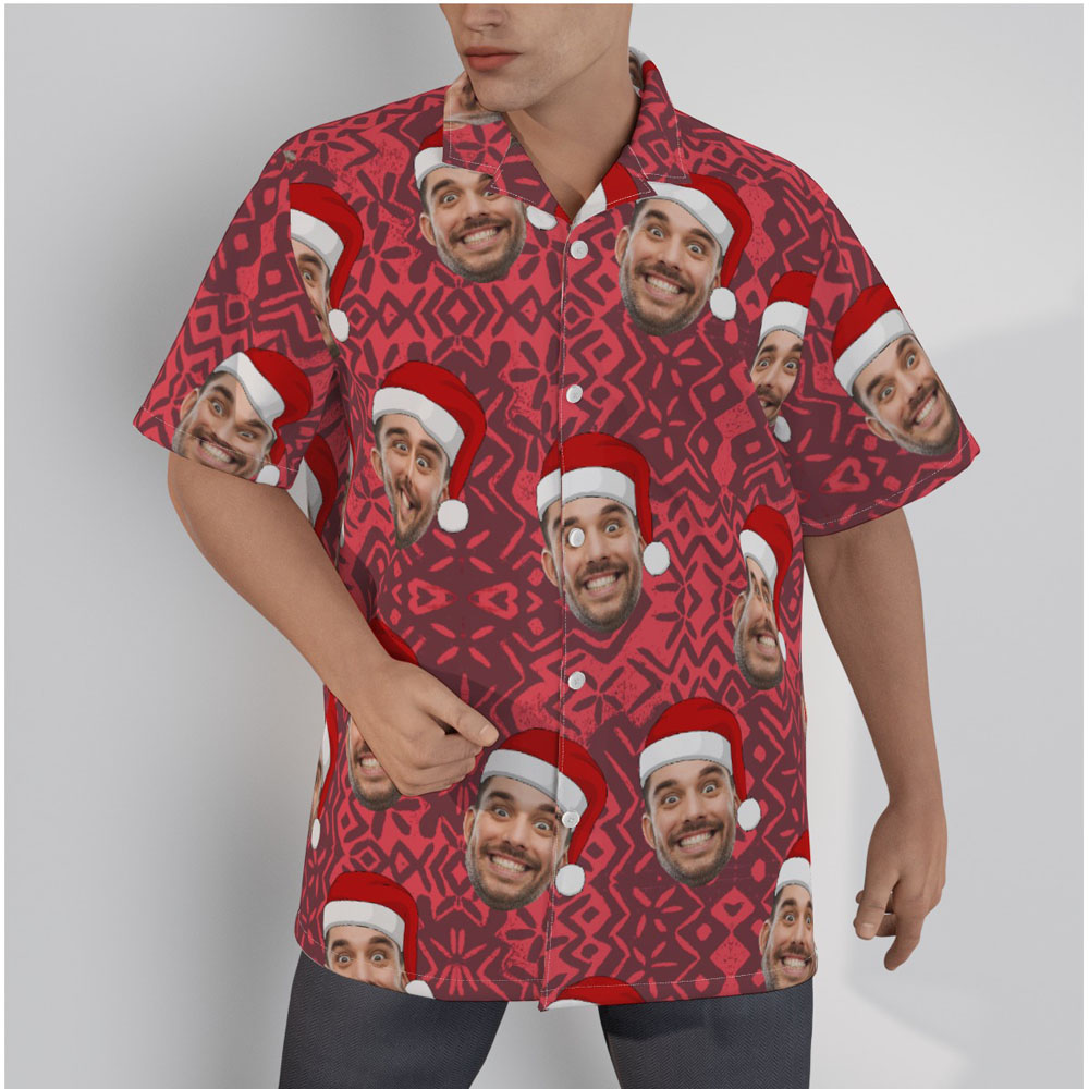 Funny Xmas Custom Face Holiday Vintage Red Hawaiian Shirt - variant image 1