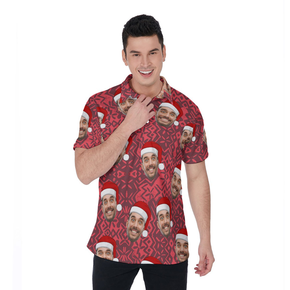 Vintage Christmas Hawaiian Polo Shirt With Custom Face - variant image 1