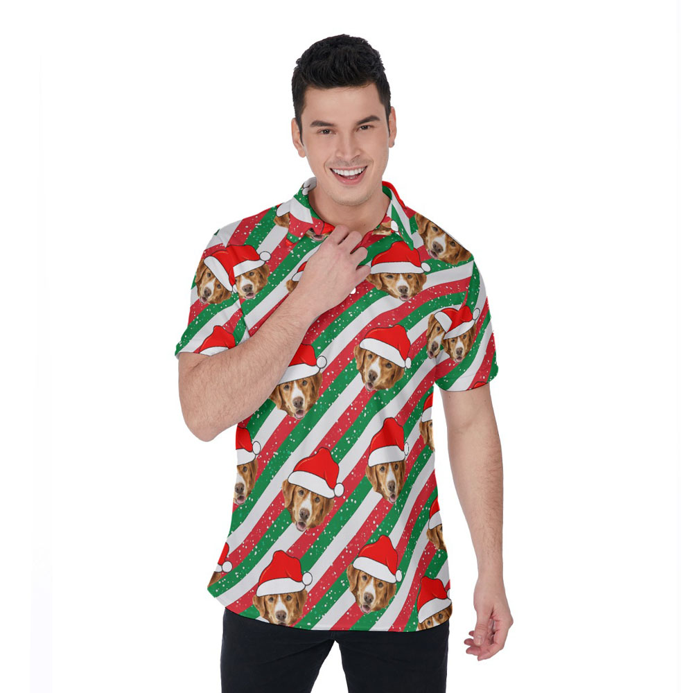 Custom Dog Face Christmas Party Hawaiian Polo Shirt For Men - variant image 1