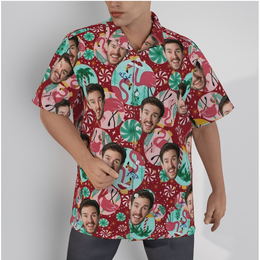 Flamingo Holiday Christmas Hawaiian Shirt With Custom Face - variant image 1