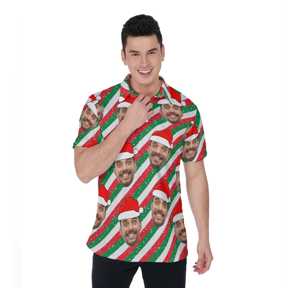 Funny Custom Face Xmas Party Hawaiian Polo Shirt - variant image 1