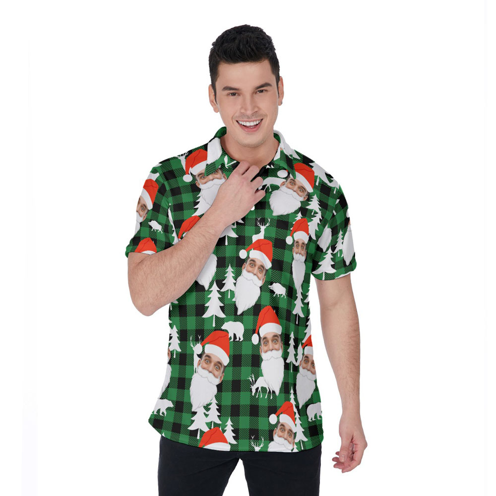 Funny Custom Face With Santa Beard Christmas Hawaiian Polo Shirt - variant image 1