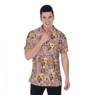 Funny Custom Dog Face Vintage Hawaiian Polo Shirt For Men