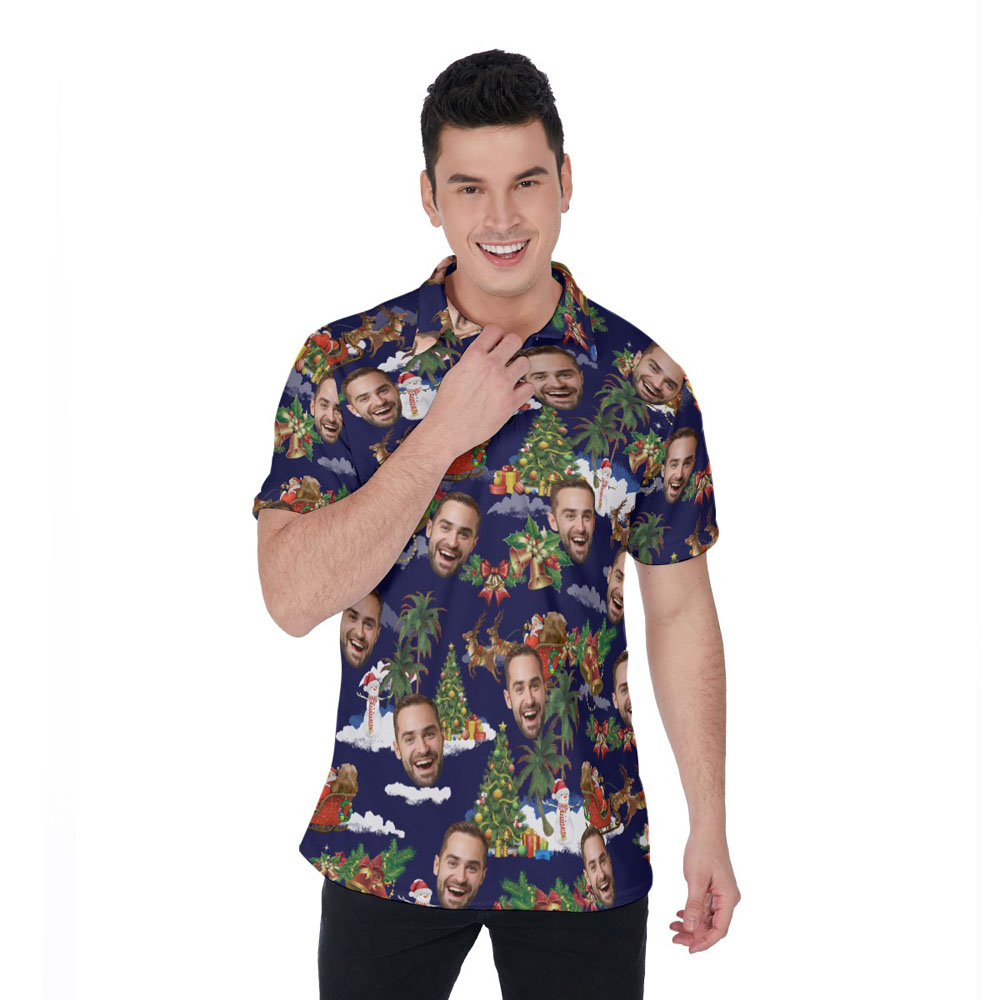 Funny Custom Face Vintage Santa Claus Christmas Hawaiian Polo Shirt - variant image 1