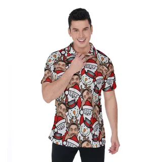 Custom Face Reindeer Snowman Christmas Hawaiian Polo Shirt For Men