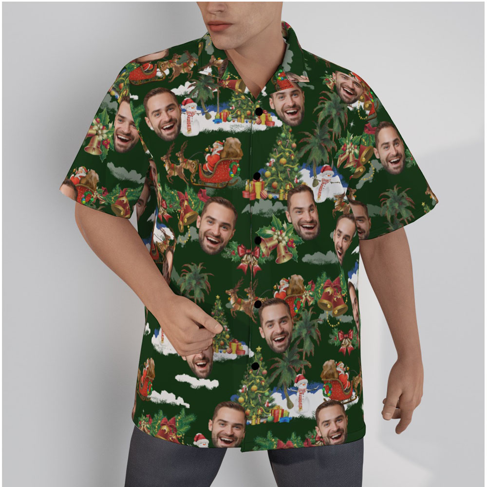 Custom Face Vintage Christmas Santa Green Hawaiian Shirt - variant image 1
