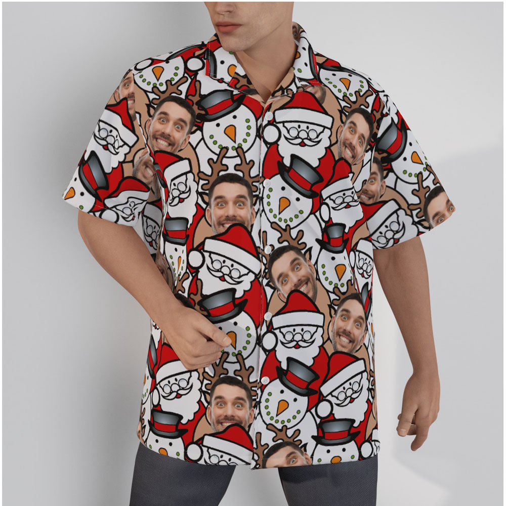 Funny Custom Face Reindeer Snowman Christmas Hawaiian Shirt - variant image 1