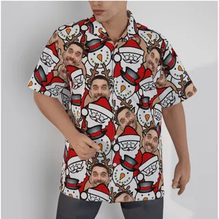 Funny Custom Face Reindeer Snowman Christmas Hawaiian Shirt