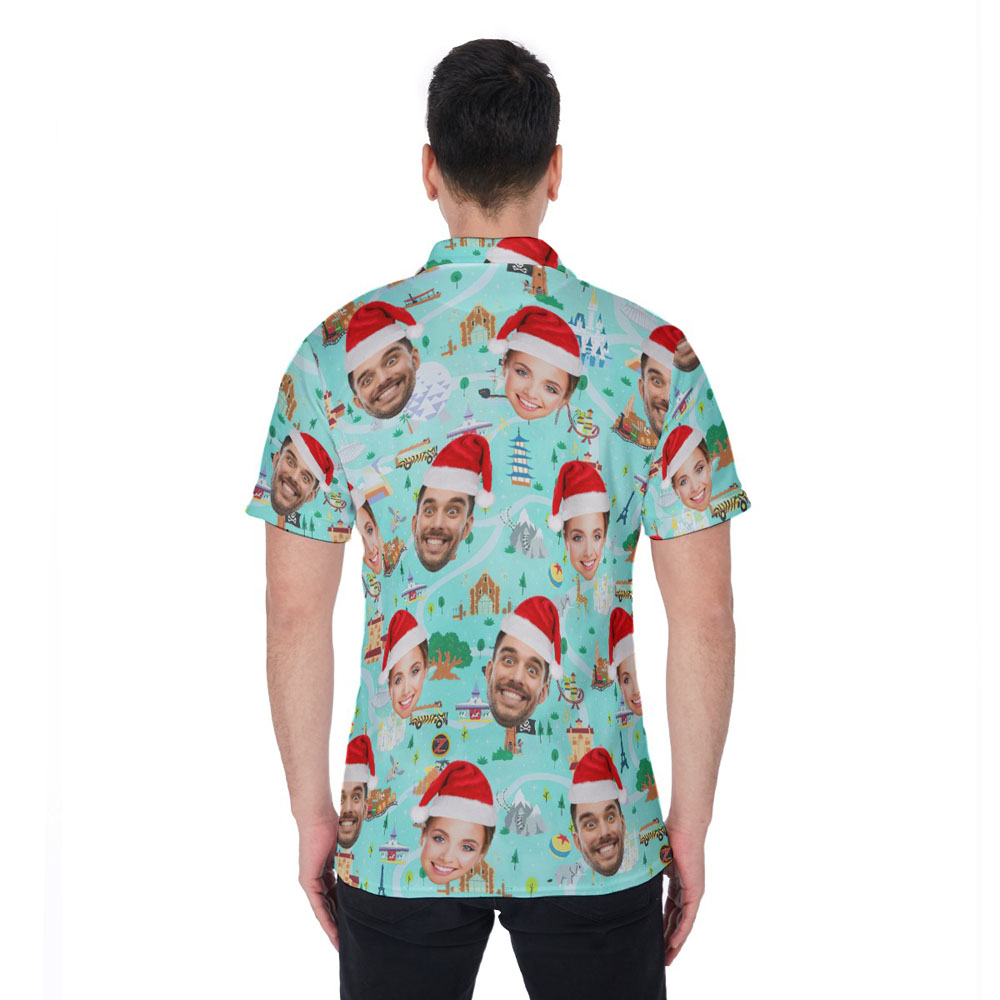 Custom Face Christmas Magic Park Green Hawaiian Polo Shirt