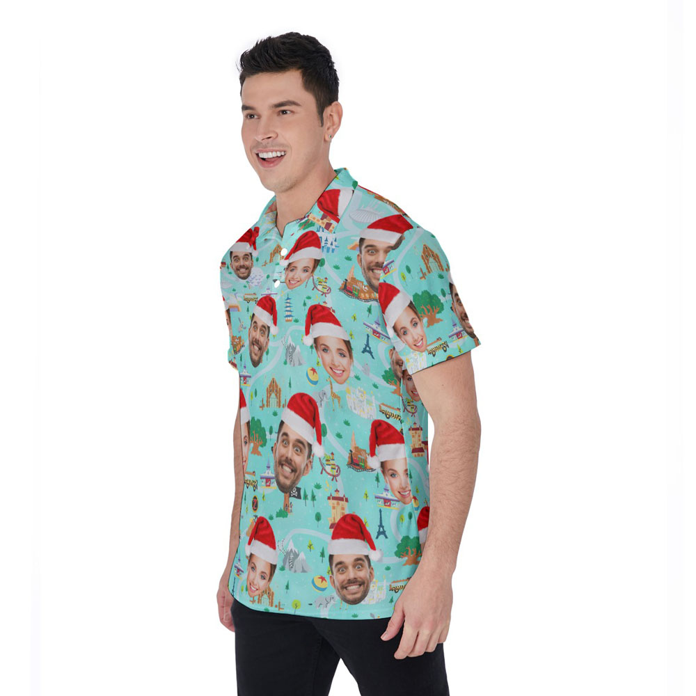 Custom Face Christmas Magic Park Green Hawaiian Polo Shirt