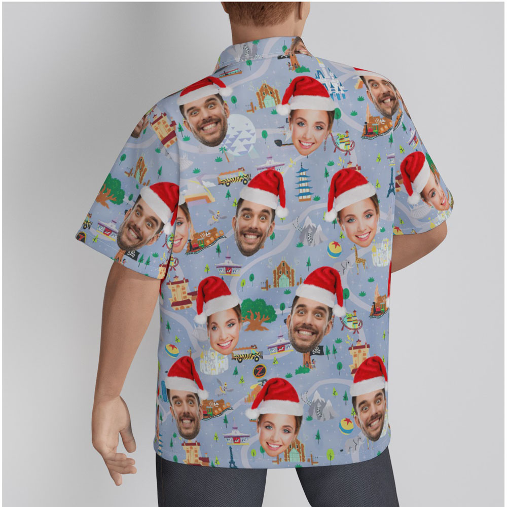 Funny Custom Face Christmas Playing Park Grey Hawaiian Shirt