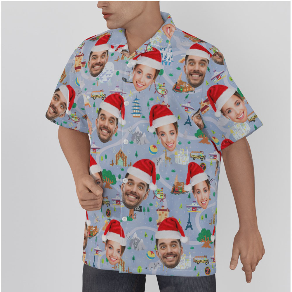 Funny Custom Face Christmas Playing Park Grey Hawaiian Shirt