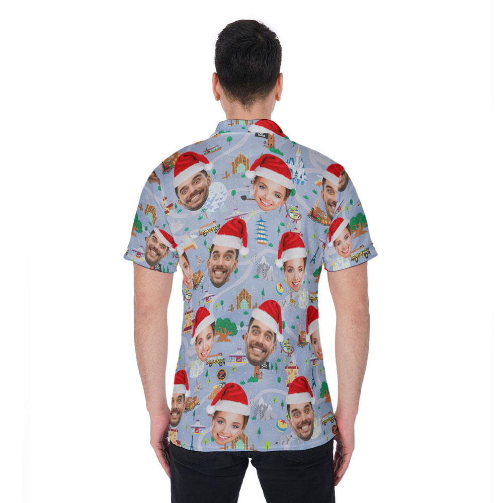 Magic Playing Park Christmas Hawaiian Polo Shirt With Custom Face