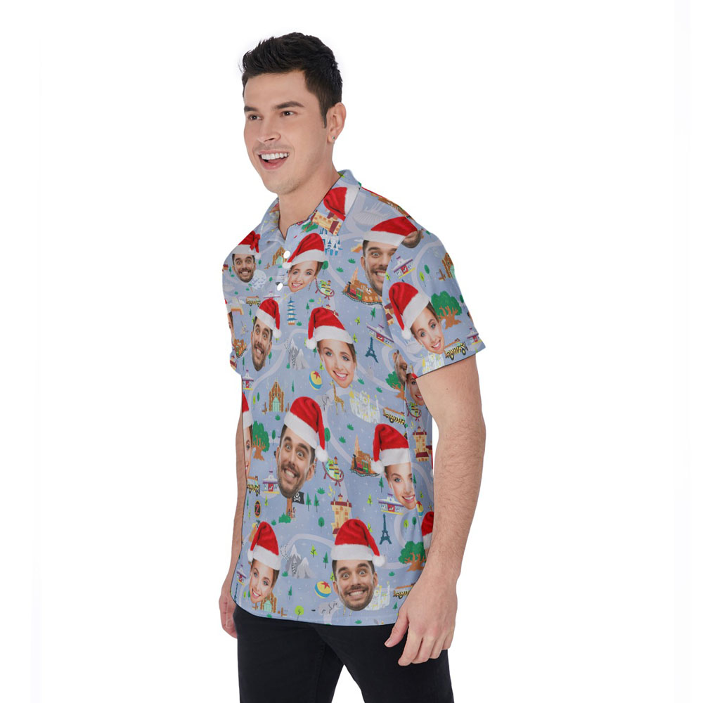 Magic Playing Park Christmas Hawaiian Polo Shirt With Custom Face
