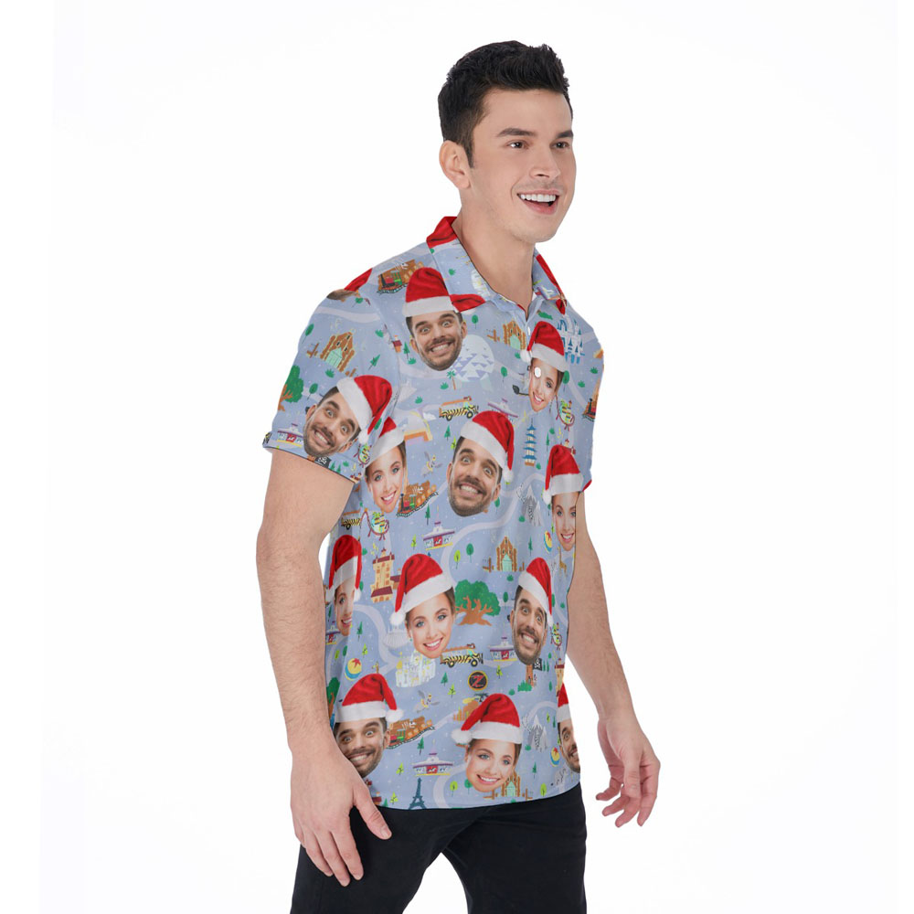 Magic Playing Park Christmas Hawaiian Polo Shirt With Custom Face