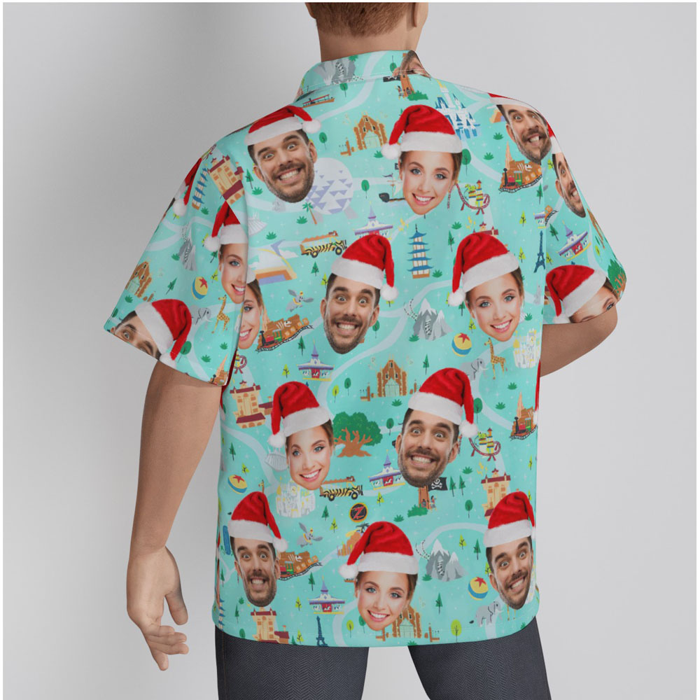 Funny Custom Face Xmas Magic Park Green Hawaiian Shirt