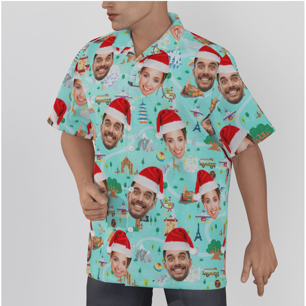 Funny Custom Face Xmas Magic Park Green Hawaiian Shirt