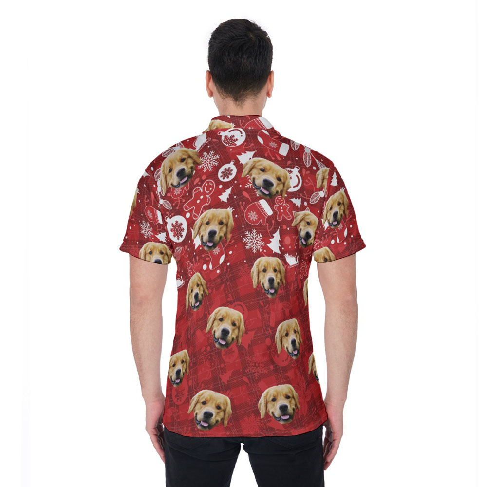 Vintage Christmas Ginger Bread Hawaiian Polo Shirt With Custom Dog Face