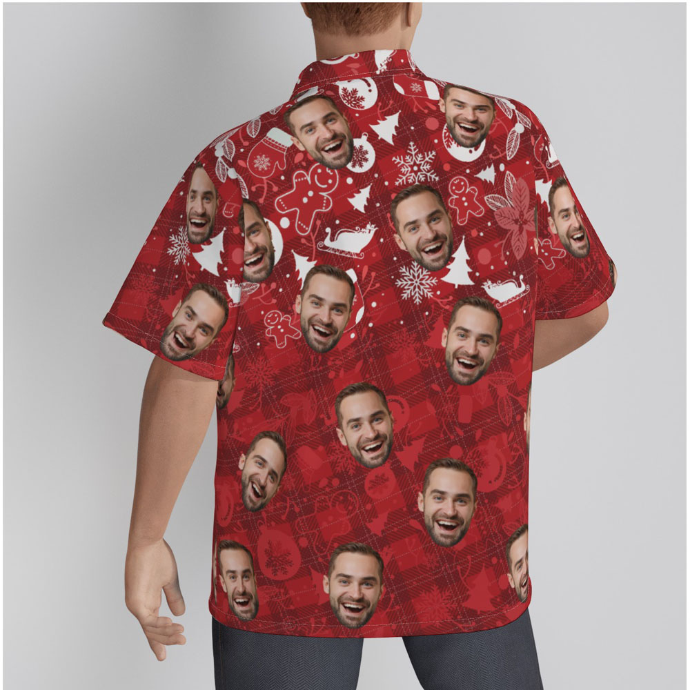Custom Face Vintage Christmas Ginger Bread Red Hawaiian Shirt