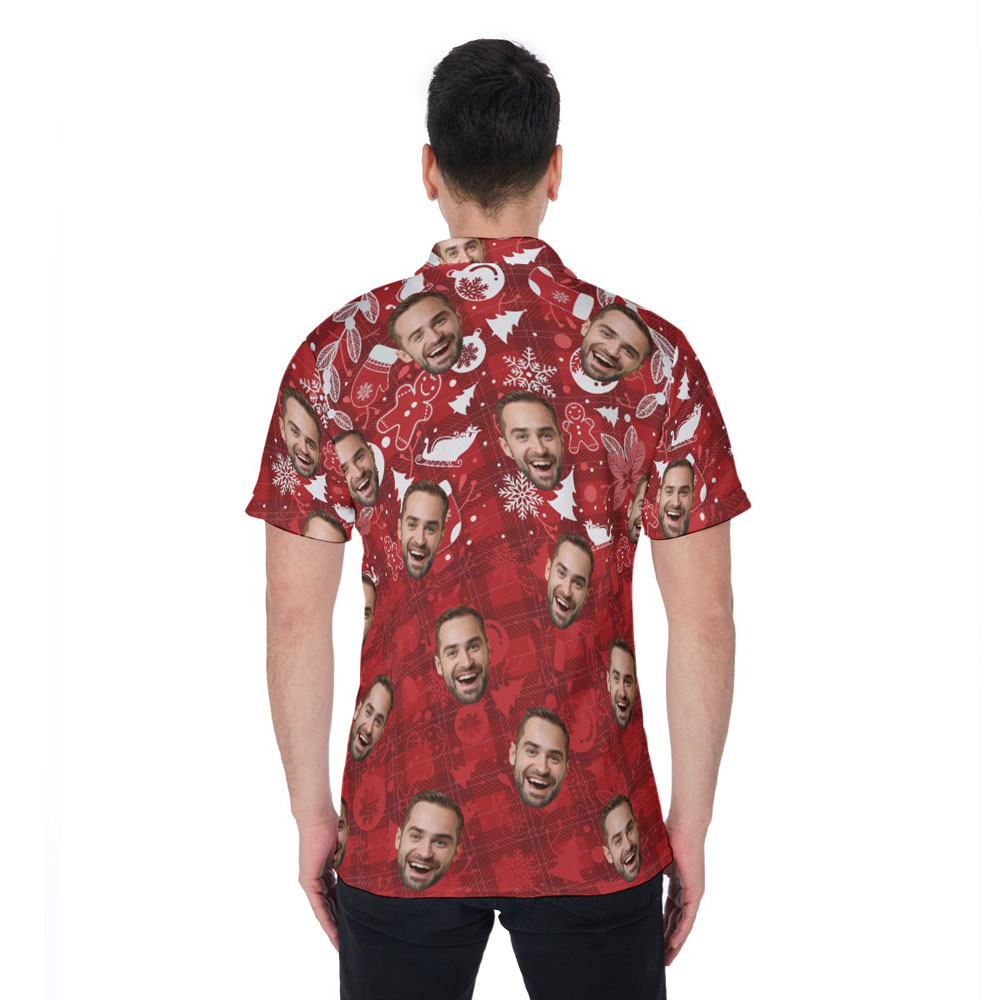Funny Custom Face Ginger Bread Christmas Vintage Hawaiian Polo Shirt