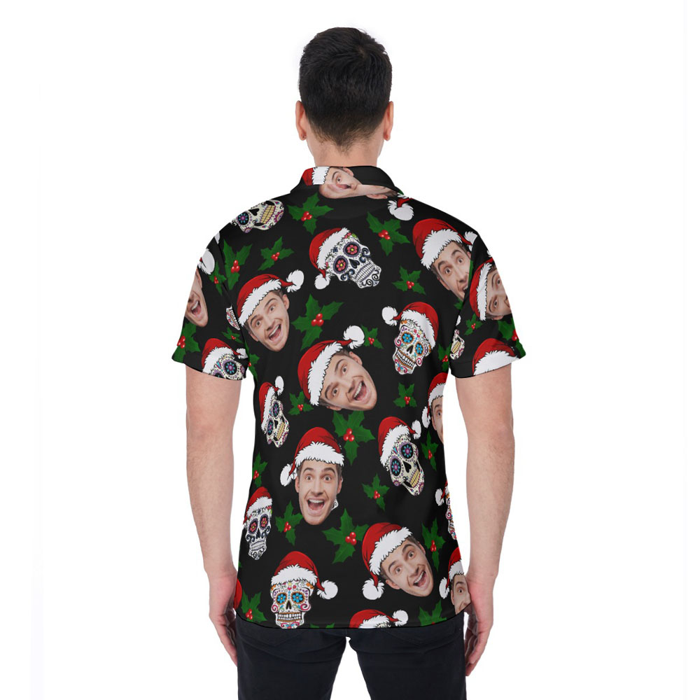 Funny Custom Face Skull Christmas Hawaiian Polo Shirt