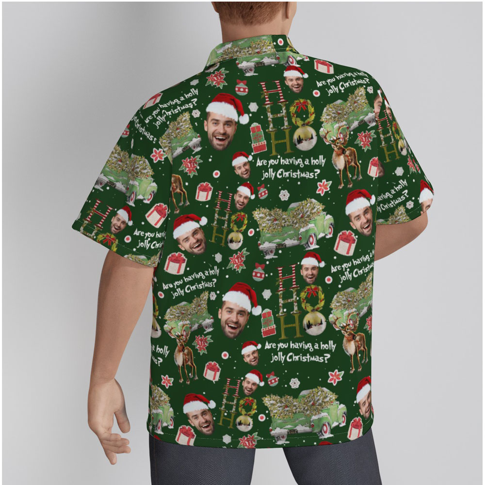 Are You Having A Holly Jolly Christmas Custom Face Green Hawaiian Shirt