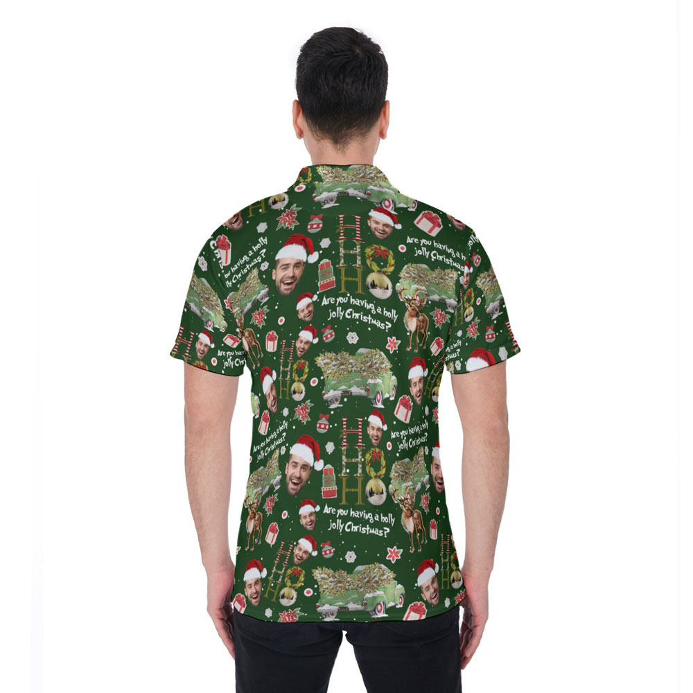 Funny Custom Face Christmas Green Hawaiian Polo Shirt