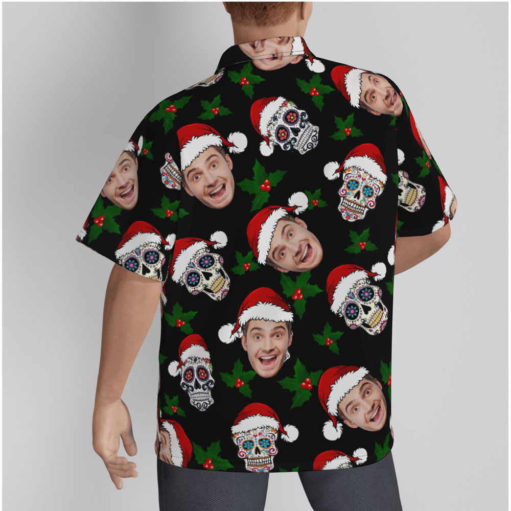 Funny Custom Face Christmas Skull Hawaiian Shirt