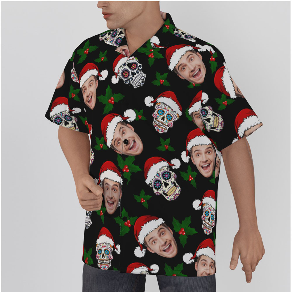 Funny Custom Face Christmas Skull Hawaiian Shirt