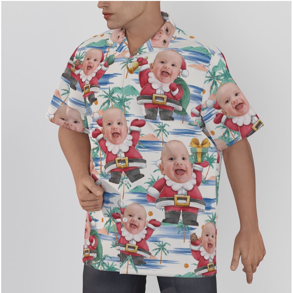 Funny Custom Baby Face Christmas Santa Claus Hawaiian Shirt