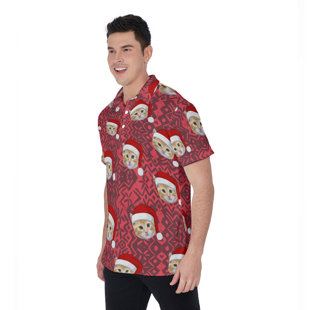 Cute Custom Xmas Vintage Hawaiian Polo Shirt With Cat Face