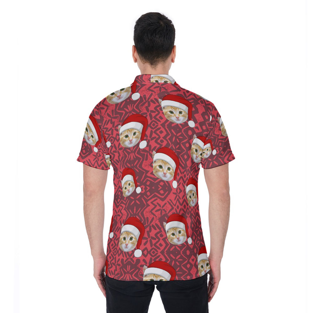 Cute Custom Xmas Vintage Hawaiian Polo Shirt With Cat Face