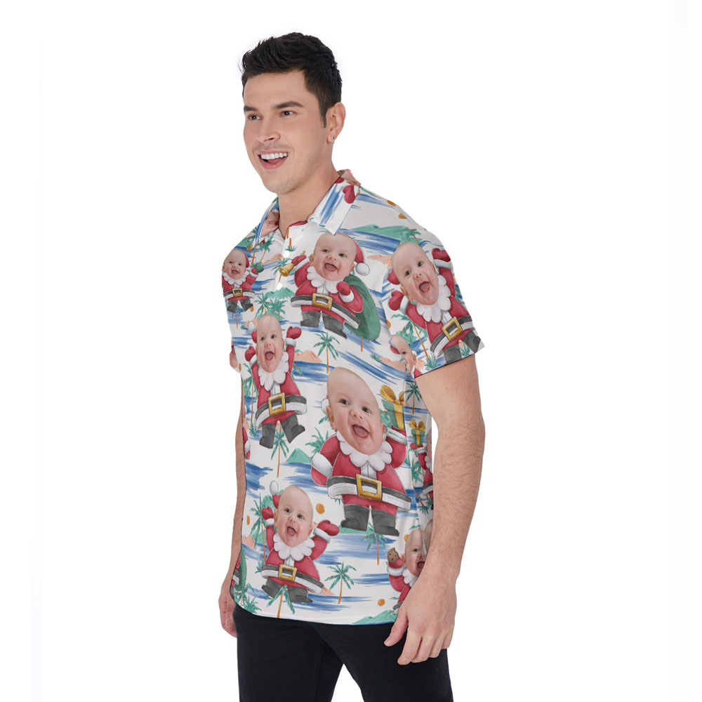 Cute Custom Santa Claus With Baby Face Hawaiian Polo Shirt