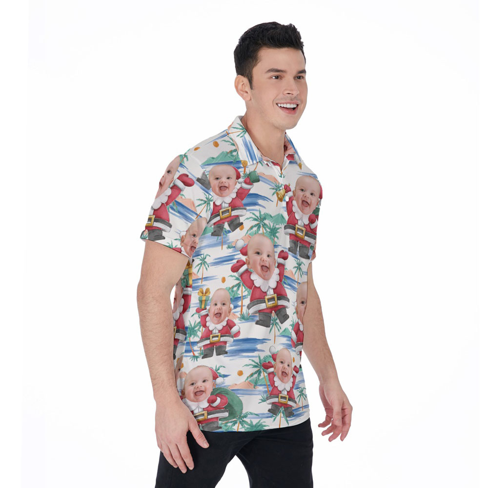 Cute Custom Santa Claus With Baby Face Hawaiian Polo Shirt
