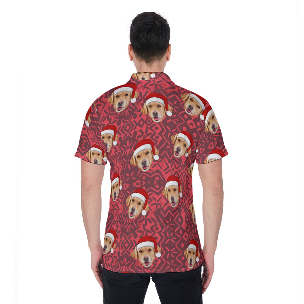 Custom Dog Face Vintage Christmas Hawaiian Polo Shirt