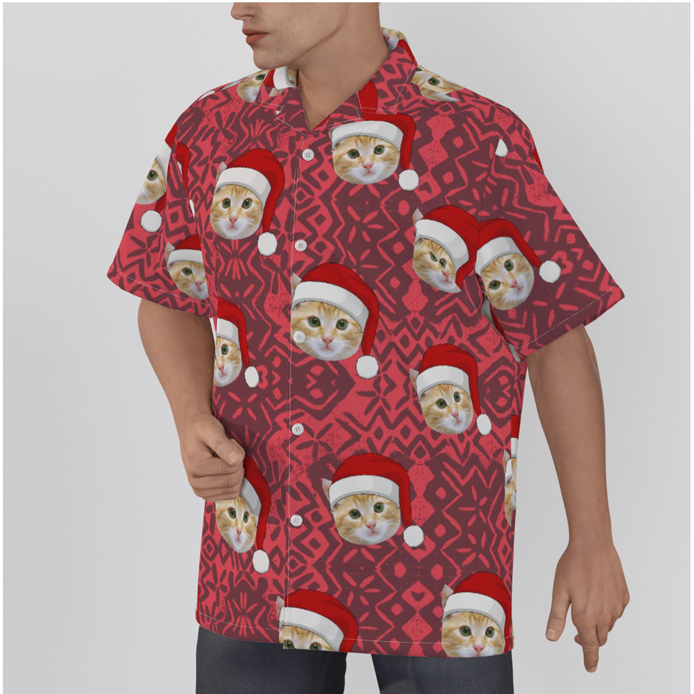 Cute Custom Cat Face Christmas Vintage Hawaiian Shirt